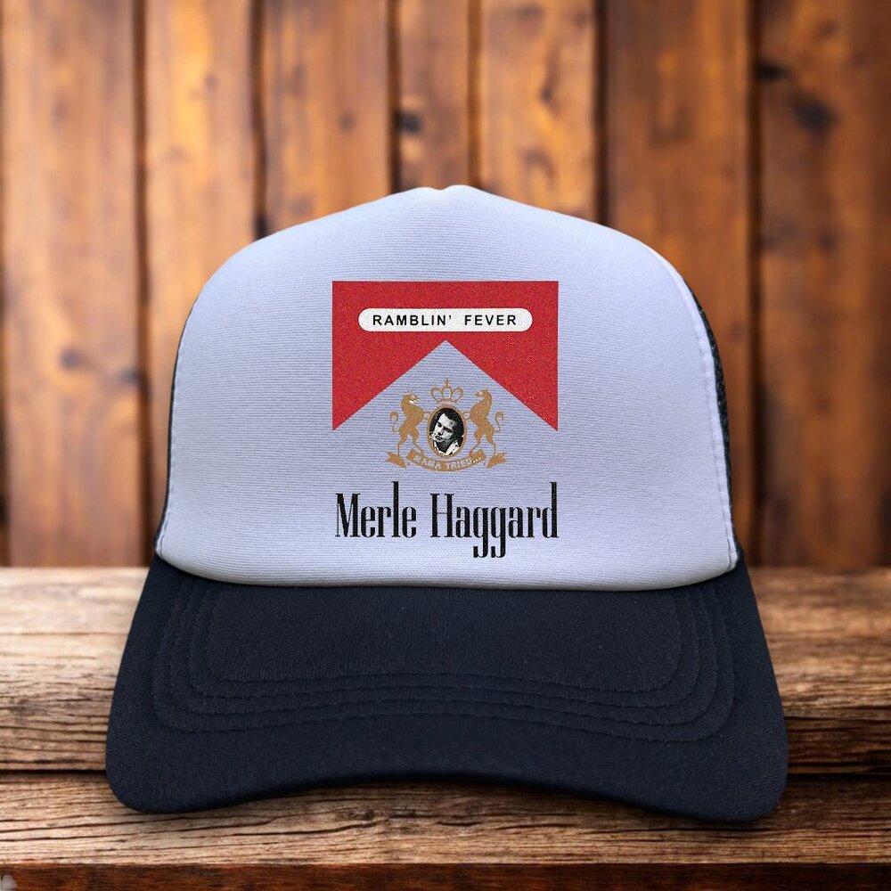 Vintage Merle Haggard Unisex Trucker Hat Black Mama Tried Ramblin' Fever Cap